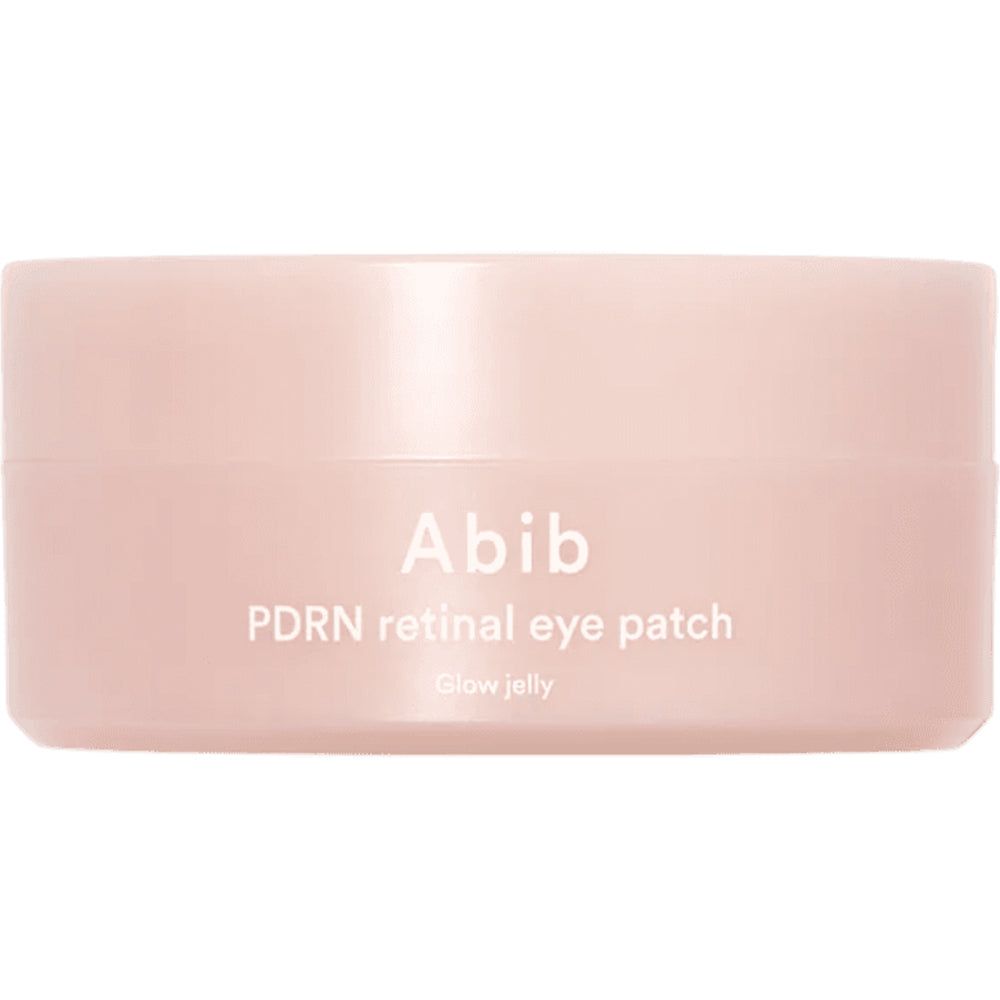 Rosa Dose mit weißer Aufschrift: Abib PDRN retinal eye patch Glow jelly. Deckel und Dose sind rosa.