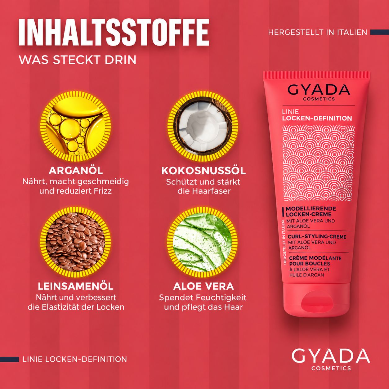 Gyada Cosmetics Locken-Definition Creme mit Aloe Vera und Arganöl.
