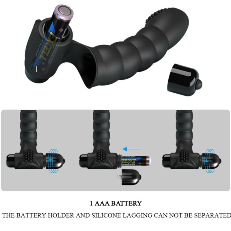 Schwarzer Pretty Love Alexander Vibrator, Seitenansicht, mit geripptem Griff und Noppen.
