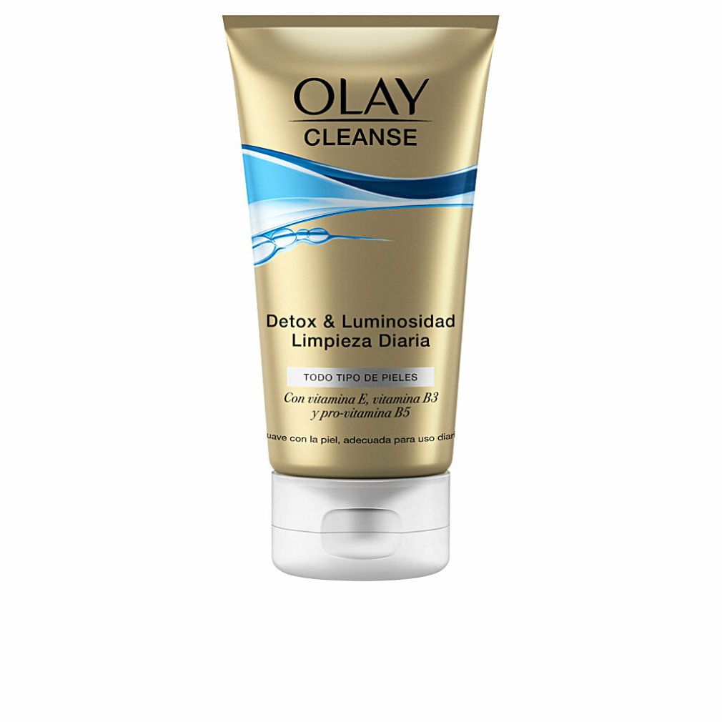 Goldfarbene Tube mit weißem Deckel. Oben steht Olay Cleanse. Darunter Detox & Luminosidad. Für alle Hauttypen.