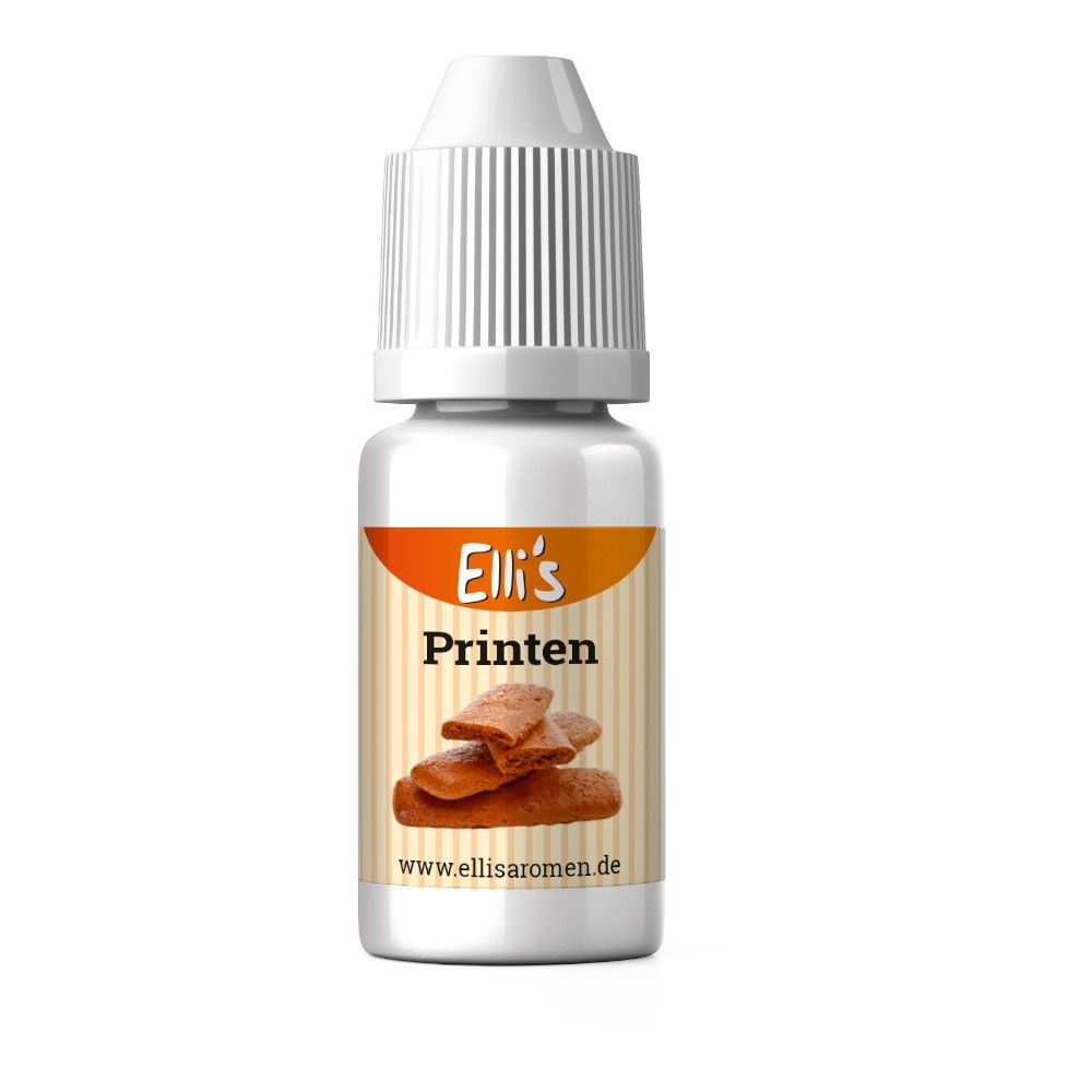 Fläschchen mit Etikett. Aufschrift: Elli's Printen. Abbildung von Printen. www.ellisaromen.de.