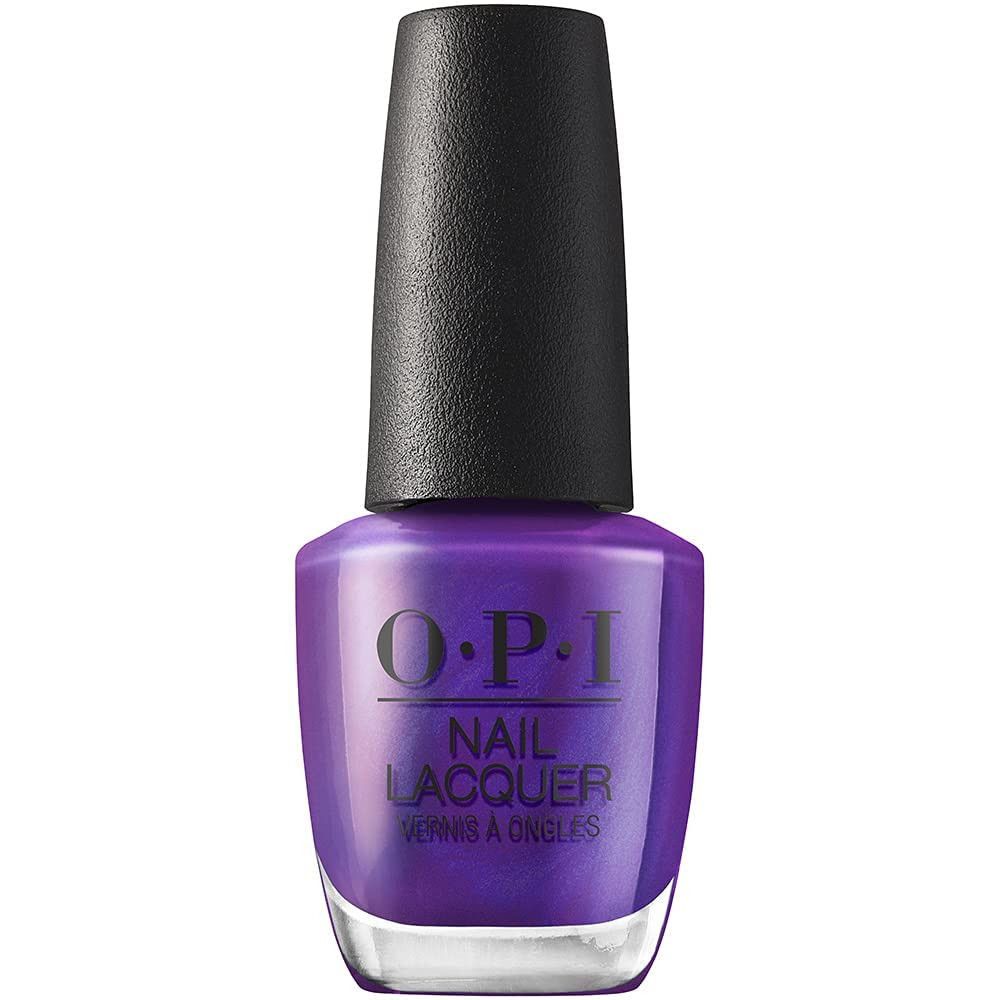 OPI Nagellacke Flasche. Lila Lack mit schwarzem Deckel. Schriftzug: OPI, Nail Lacquer, Vernis à Ongles.