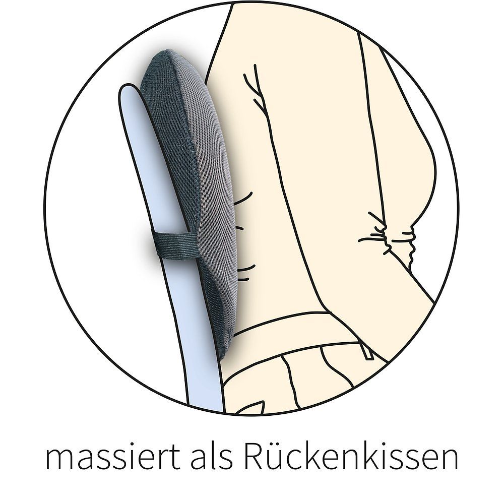 Illustration: Graues Kissen wird als Rückenkissen verwendet, das den Rücken massiert.