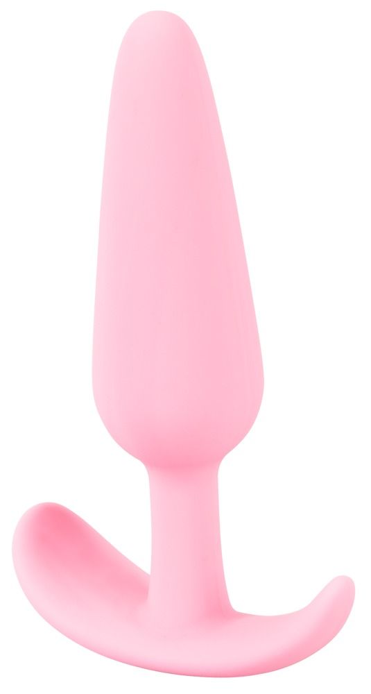 Rosa Analplug mit konischer Form und T-förmigem Griff. Aus weichem Material.