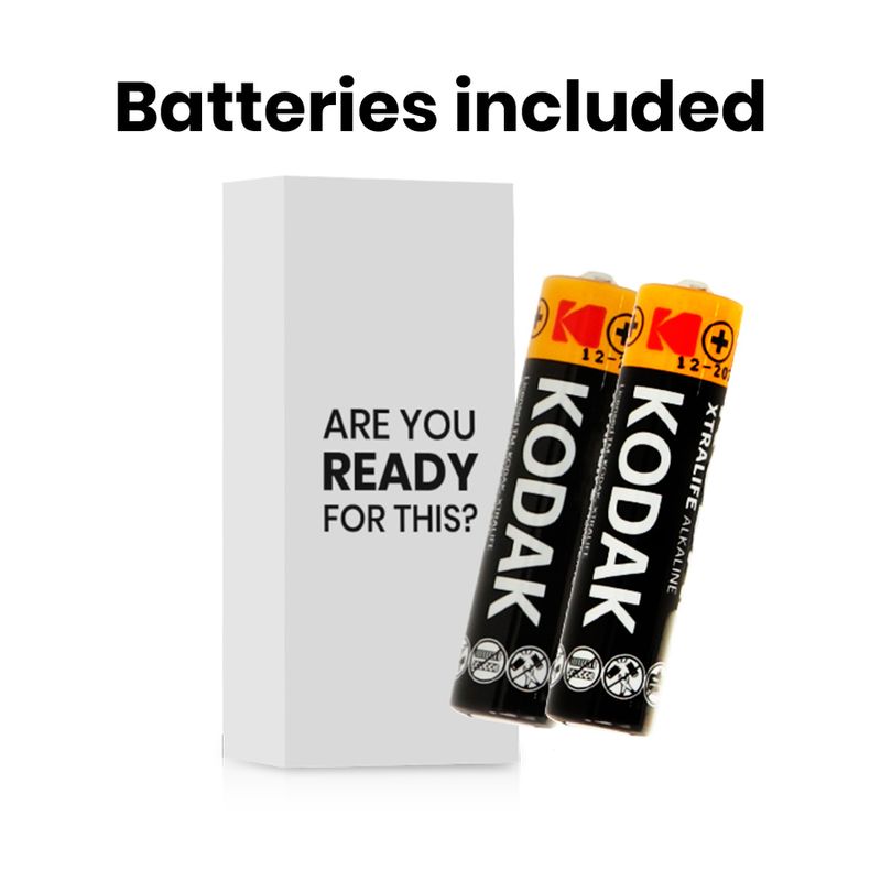 Zwei Kodak-Batterien mit gelb-schwarzer Beschriftung und Text: ARE YOU READY FOR THIS?