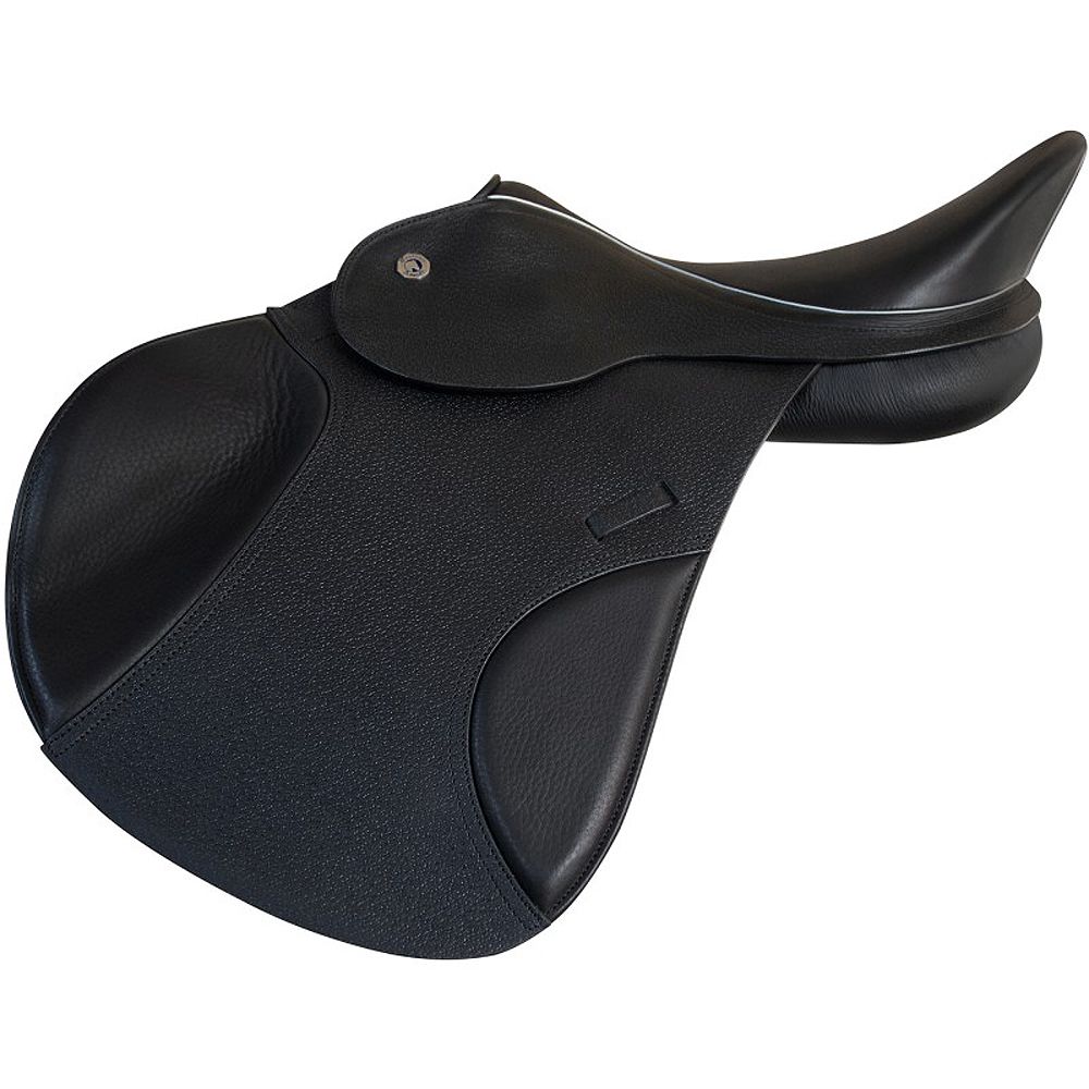 Schwarzer Sattel mit geschwungenen Formen.