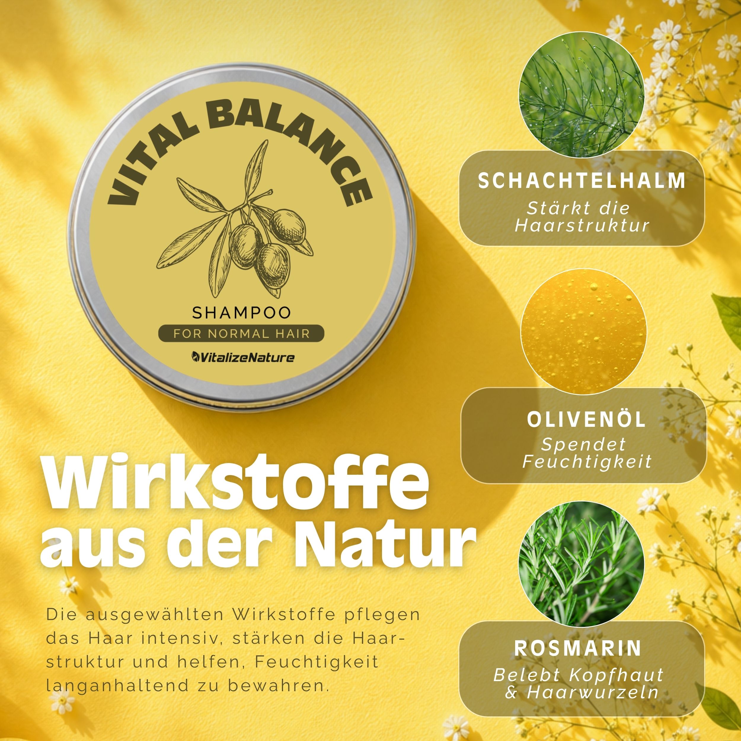VitalizeNature Vital Balance Shampoo Bar – Olivenöl & Pflanzenextrakte für normales Haar