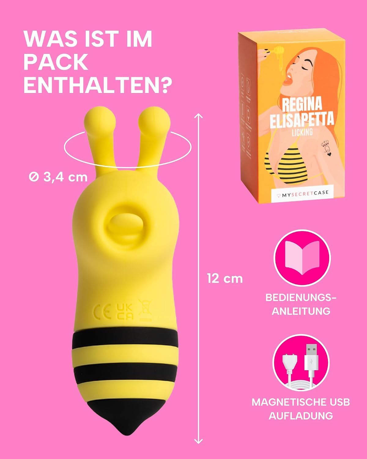 Gelber Vibrator in Bienenform mit schwarzen Streifen und zwei Noppen.