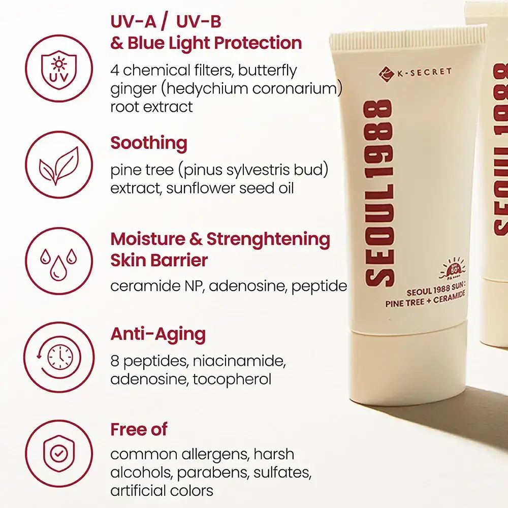 Infografik mit Inhaltsstoffen und Vorteilen. Produkt-Tube im Hintergrund. Marke K-SECRET.