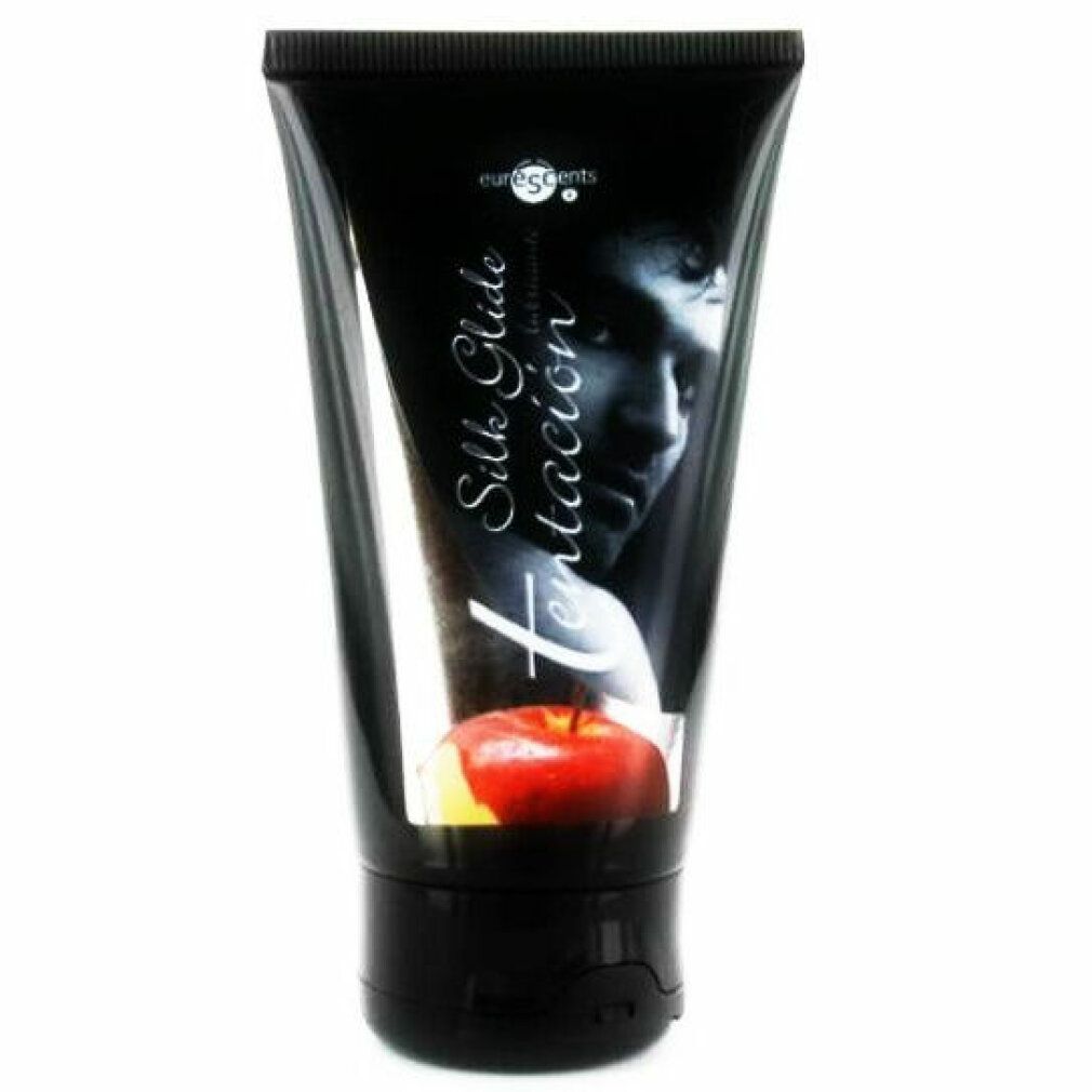 Schwarze Tube. Aufdruck: Silk Glide, Tentacion. Abbildung eines Mannes und Apfel. Marke: euroessents.