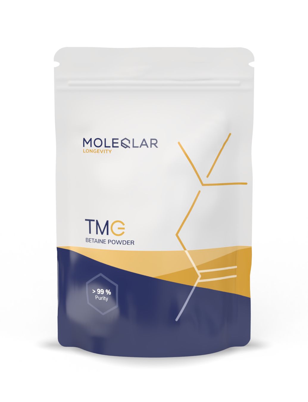 MoleQlar TMG Betain Pulver Beutel mit >99% Reinheit Angabe.