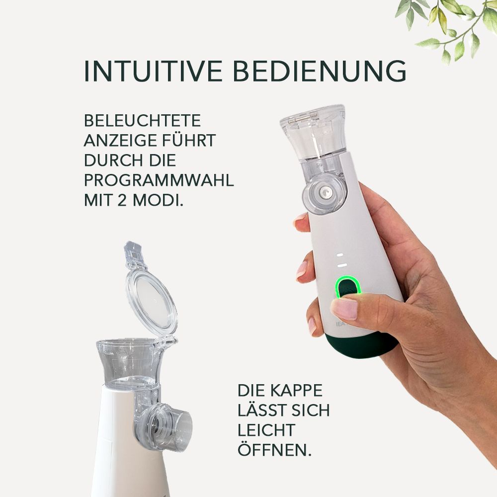 IEA Green Inhalationsgerät in dunkelgrün mit 20er Kochsalzlösung