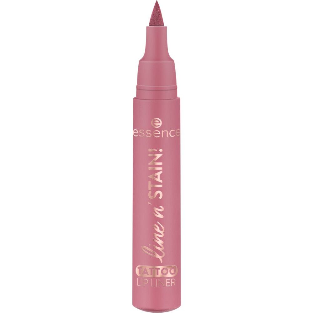 Rosa Lippenkonturenstift. Schriftzug: Essence, Line n' Stain, Tattoo Lipliner.