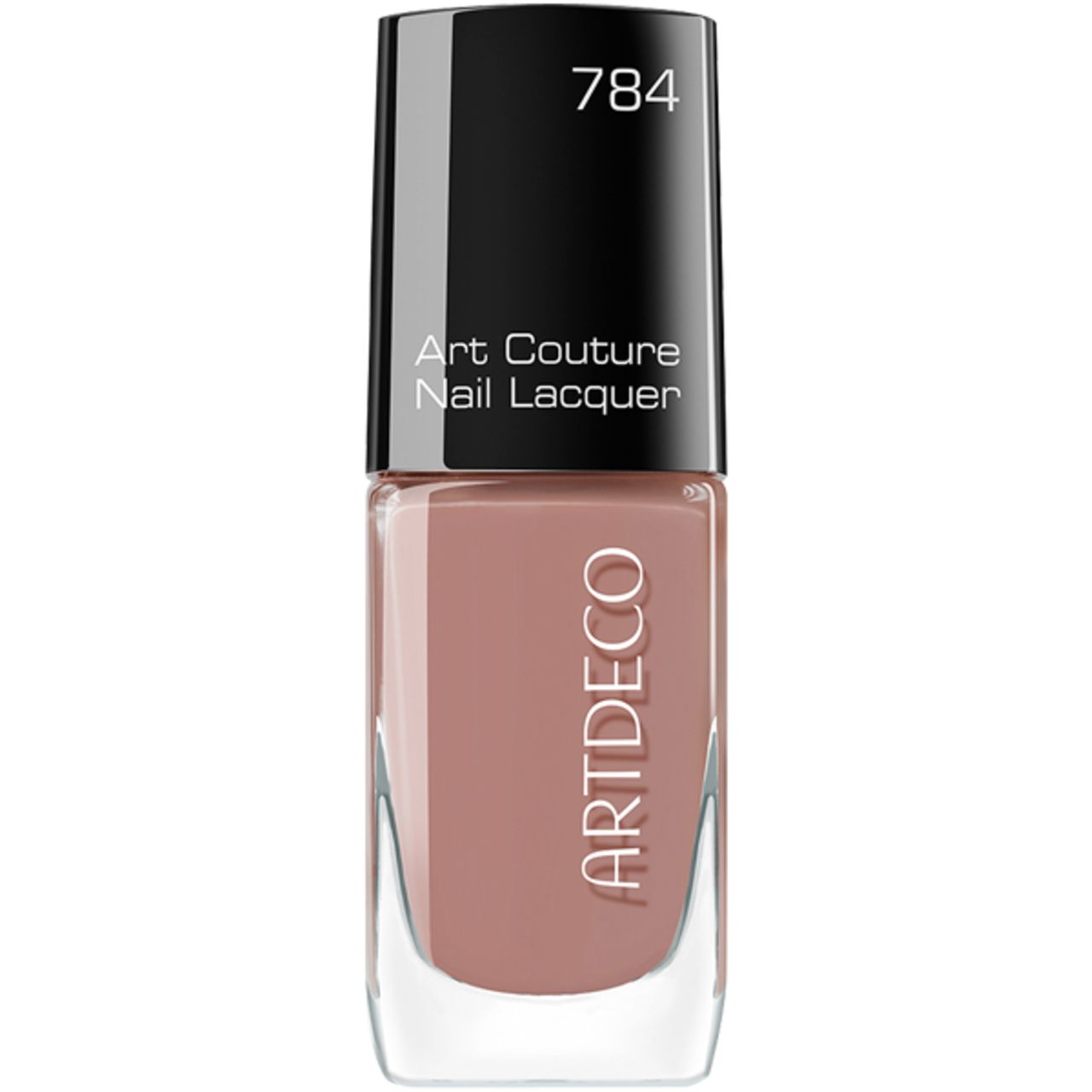 Nagellackflasche, Farbe 784, mit schwarzem Deckel. Aufschrift: Art Couture Nail Lacquer und ARTDECO.