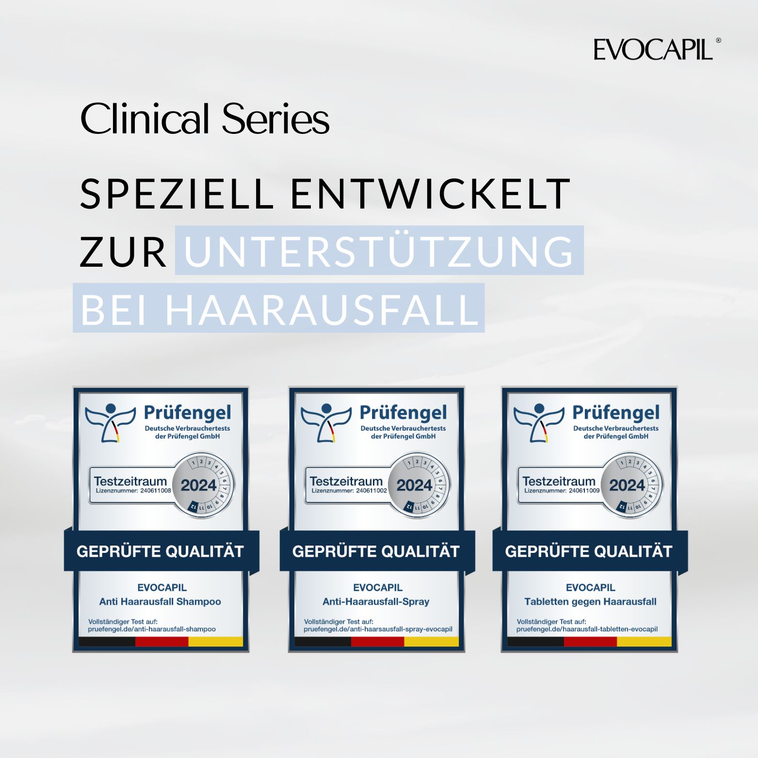 Evocapil Clinical Series: Speziell entwickelt zur Unterstützung bei Haarausfall.