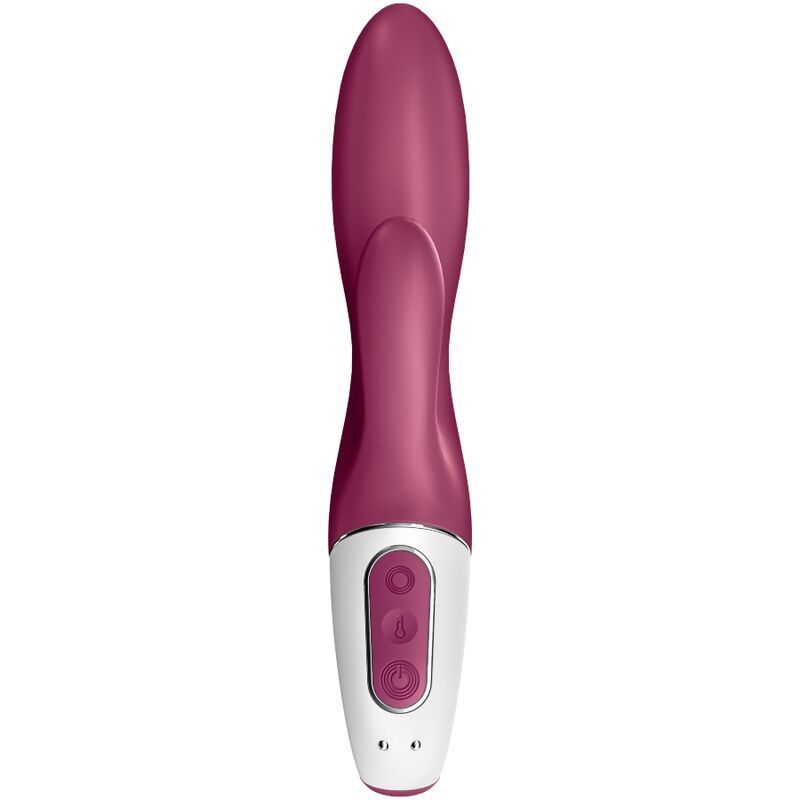 Lila Satisfyer Heated Affair. Weißes Bedienfeld mit drei Knöpfen. Schlanke Form.