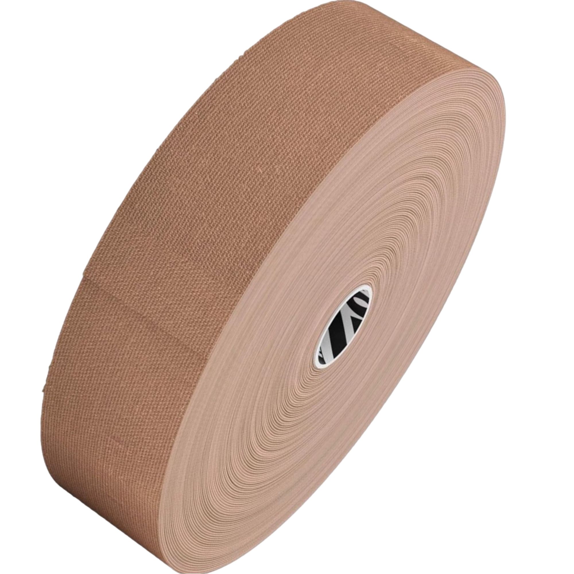 Rolle braunes Kinesiotape. Aufgerolltes Tape, diagonale Ansicht.