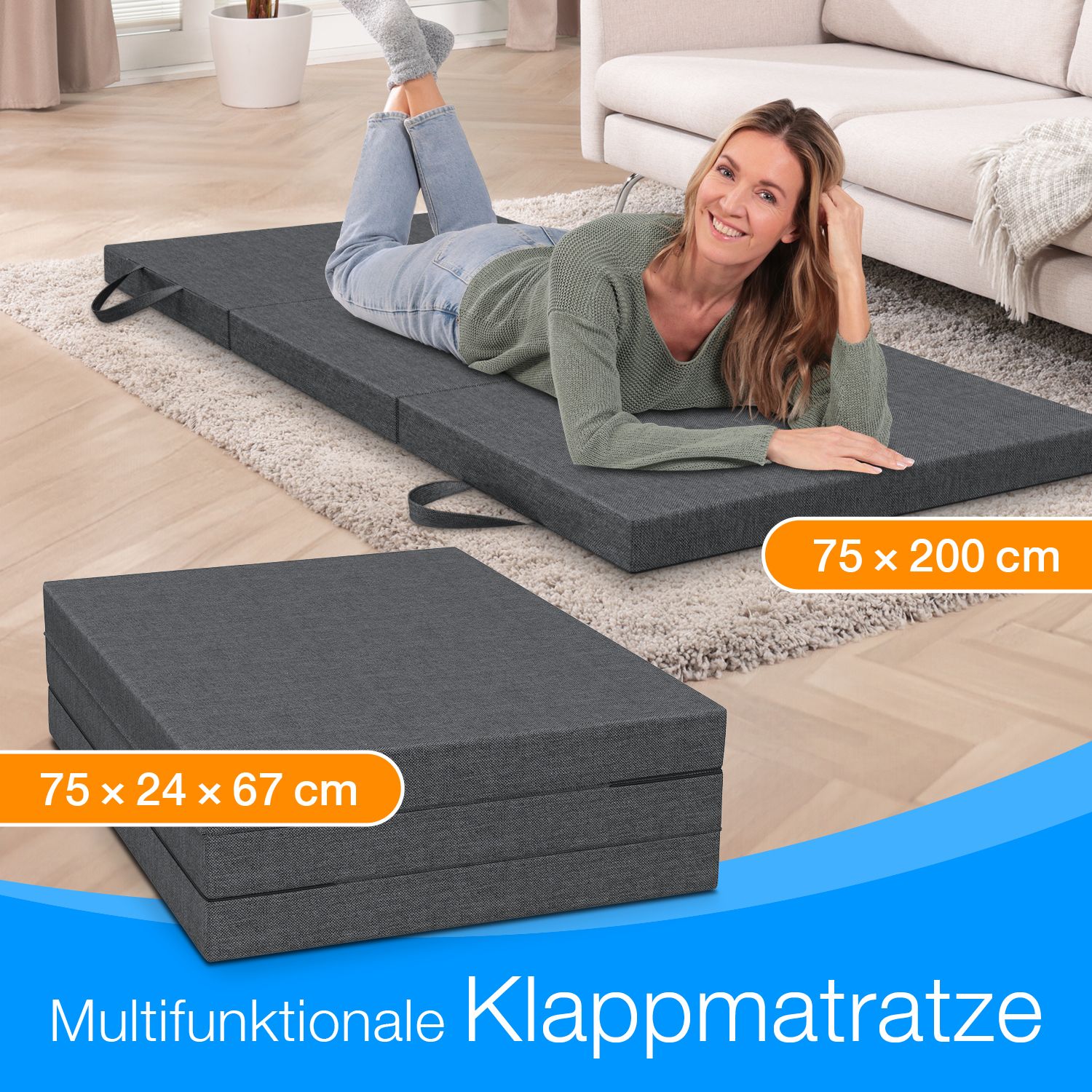 ELONEO Klappmatratze, 8 cm dick, versch. Größen, waschbar, klappbar, Faltmatratze