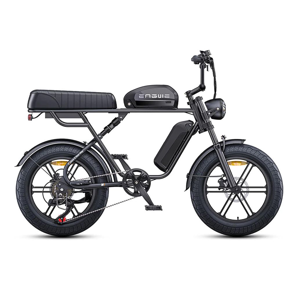 Schwarzes E-Bike. Sichtbar: Rahmen, Sattel, Batterie, Scheinwerfer, Schutzbleche. Keine Person.