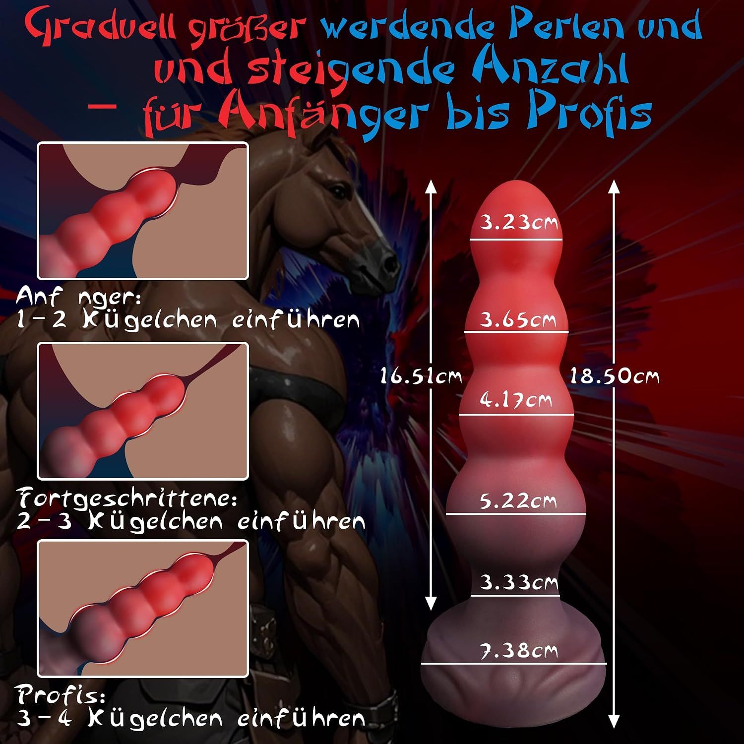 Laphwing Silikon-Dildo mit vier abgestuften Abschnitten, 18,5 cm