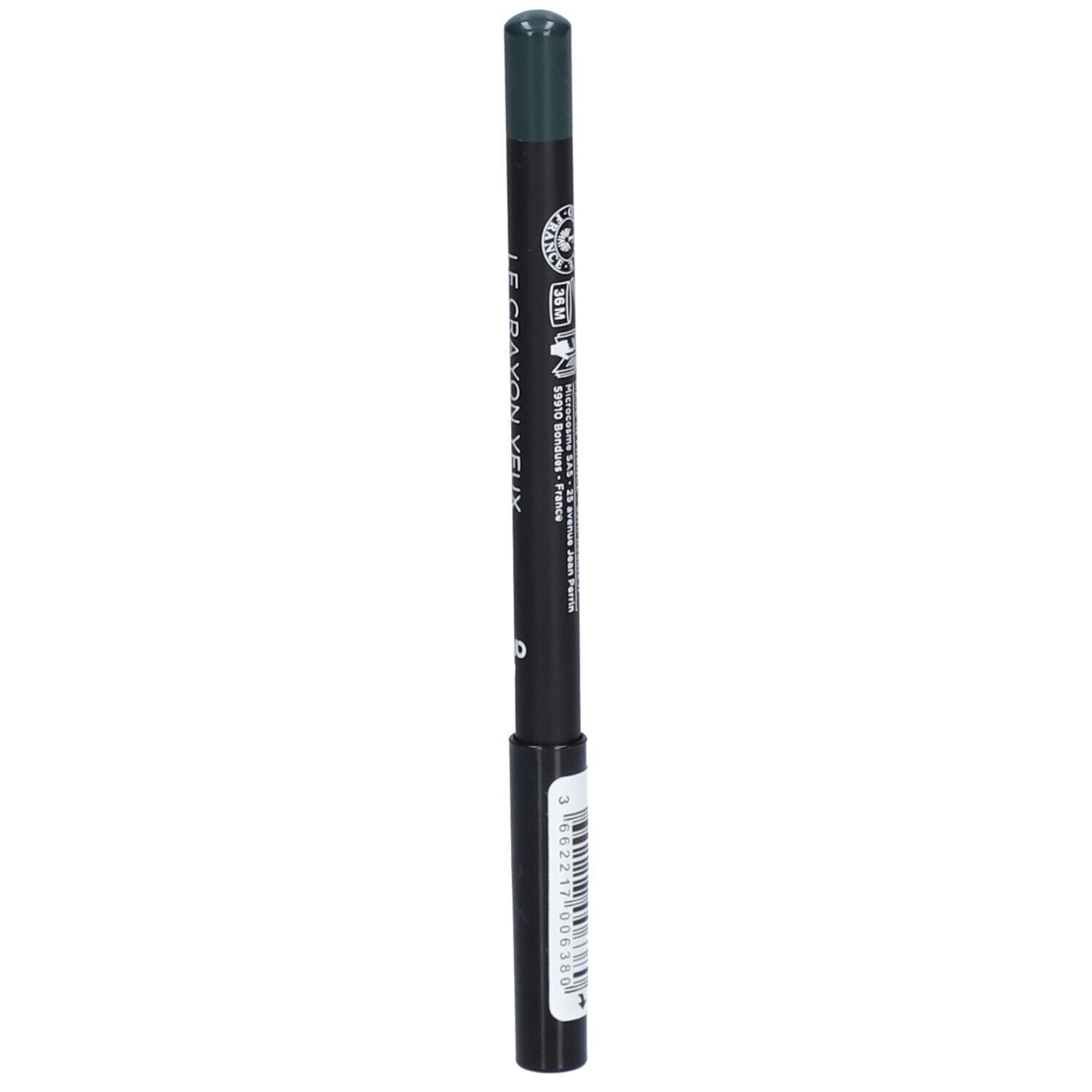 Grüner Augenstift. Schwarzer Stift mit grünem Ende. Text: Vert Impérial.