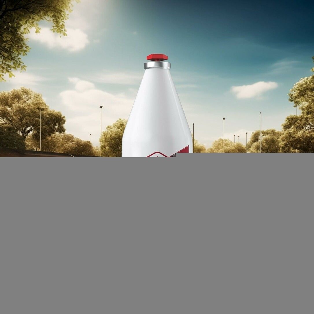 Weißes After Shave von Old Spice mit roter Kappe. Im Hintergrund Bäume und blauer Himmel.