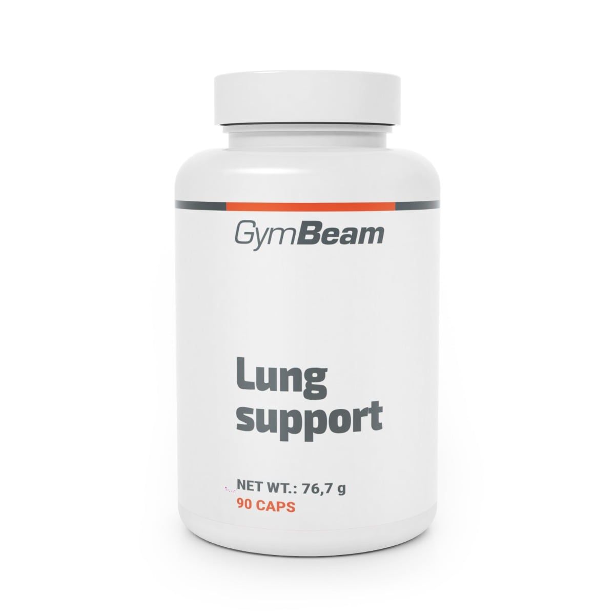 Weiße Dose mit GymBeam Lung Support Kapseln, 90 Stück.