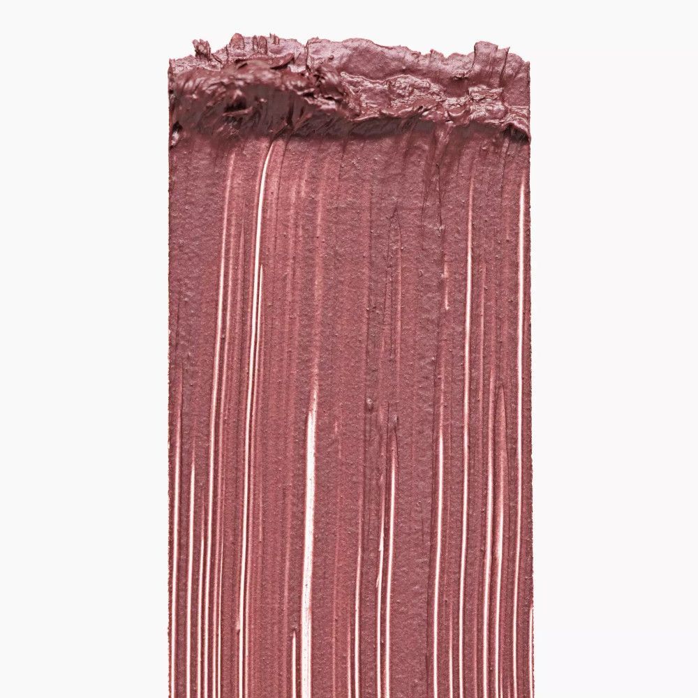 Mascara-Farbe auf weißem Hintergrund. Farbstrich mit vertikalen, helleren Streifen. Rosa-braune Farbe.