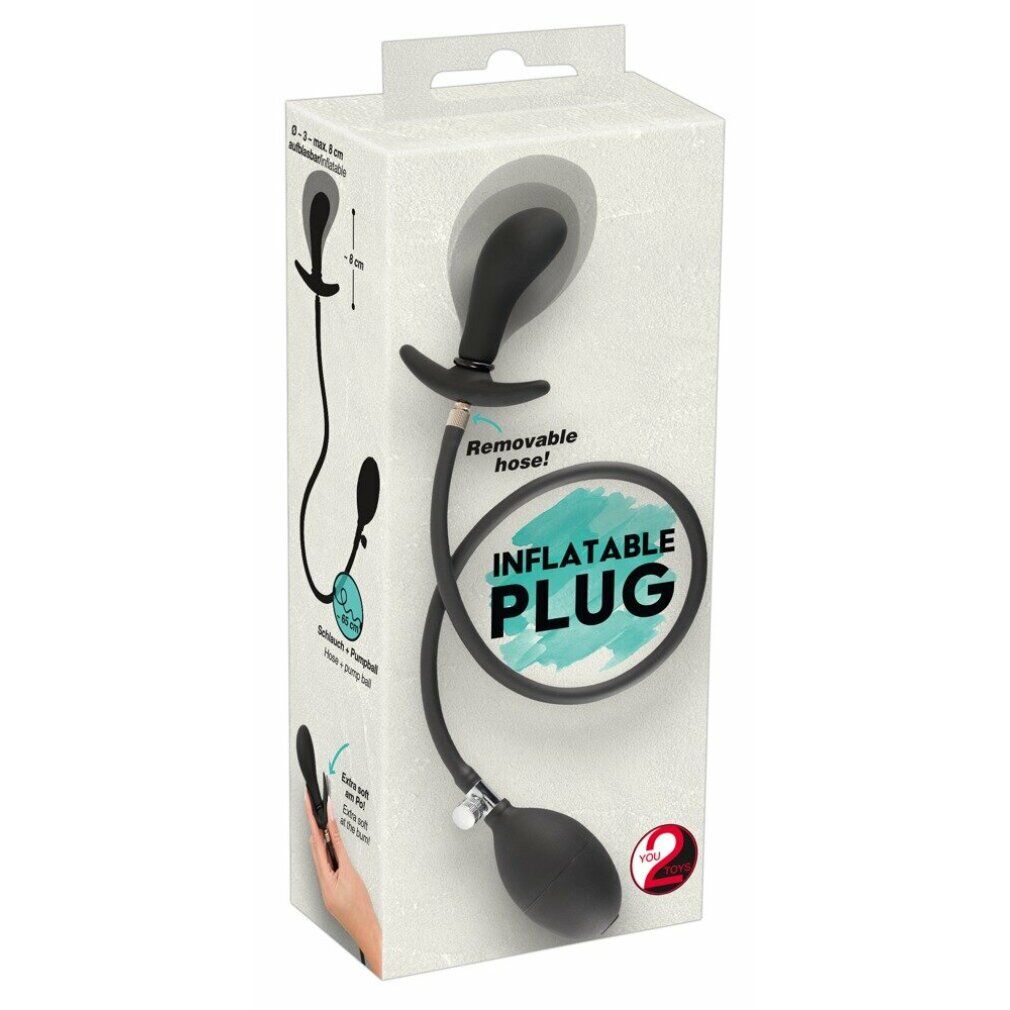Verpackung mit einem schwarzen, aufblasbaren Plug. Auf der Verpackung steht "INFLATABLE PLUG".