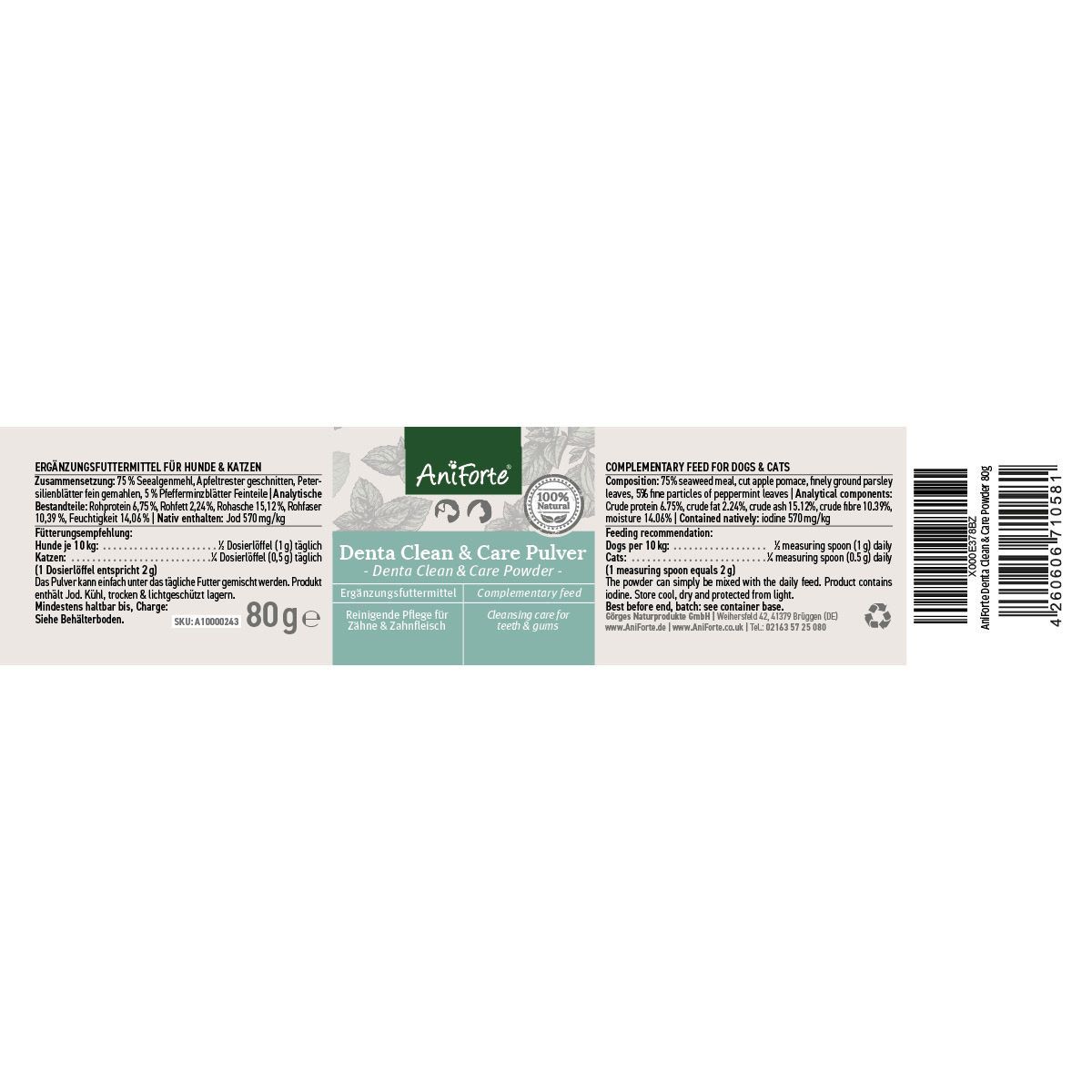 80g Dose AniForte Denta Clean & Care Pulver für Hunde & Katzen.