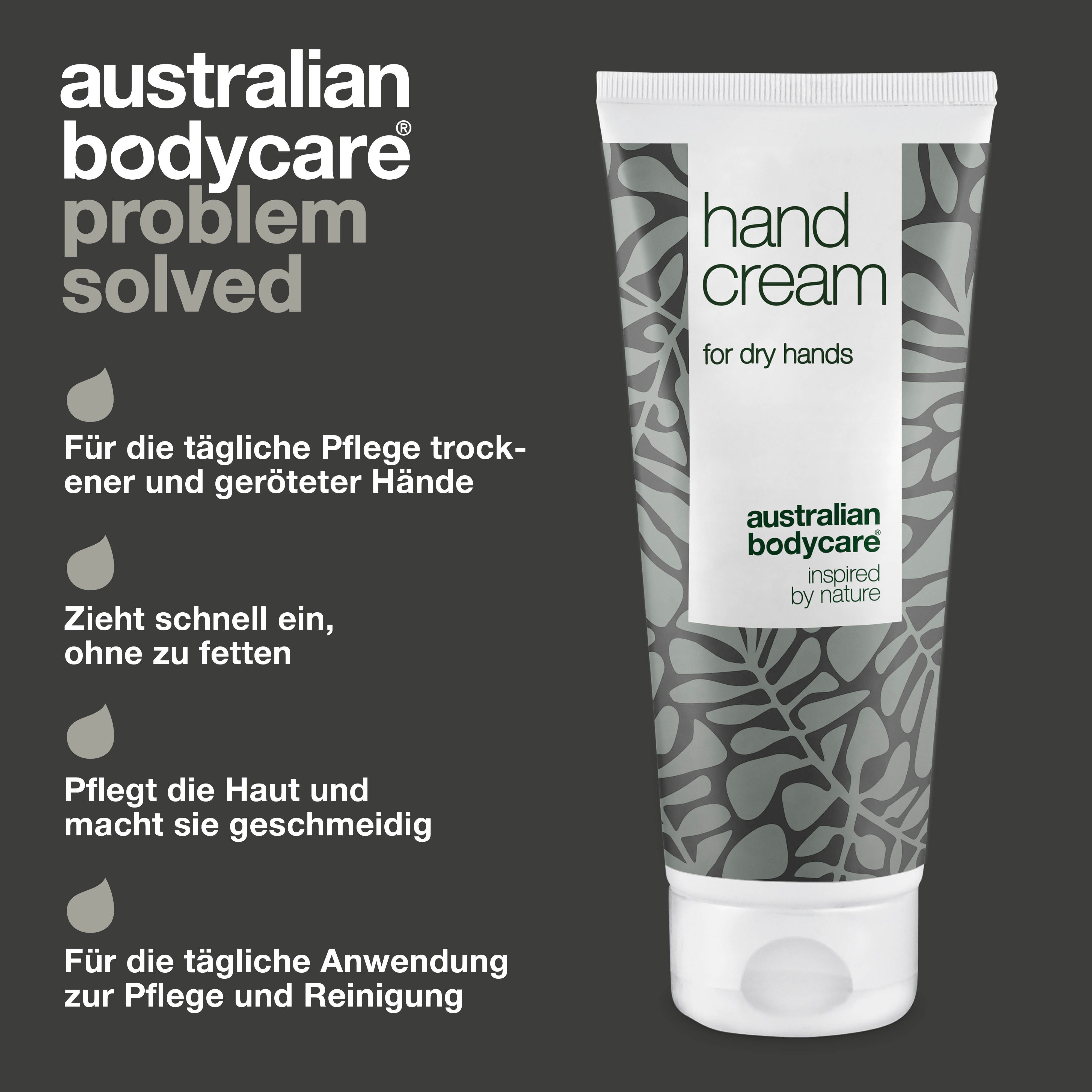 Handcreme-Tube und Text über Vorteile.
