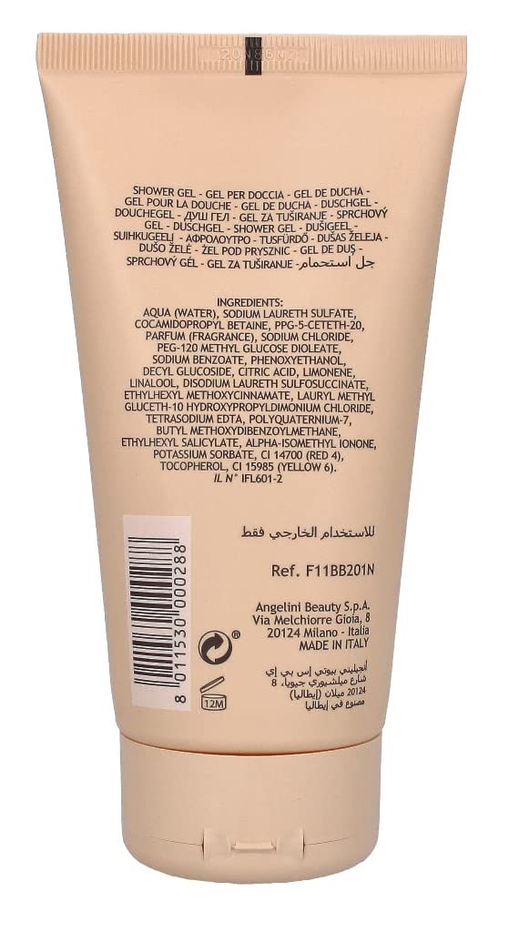 Rückseite einer Tube mit Inhaltsstoffen und Informationen. Beige Farbe.