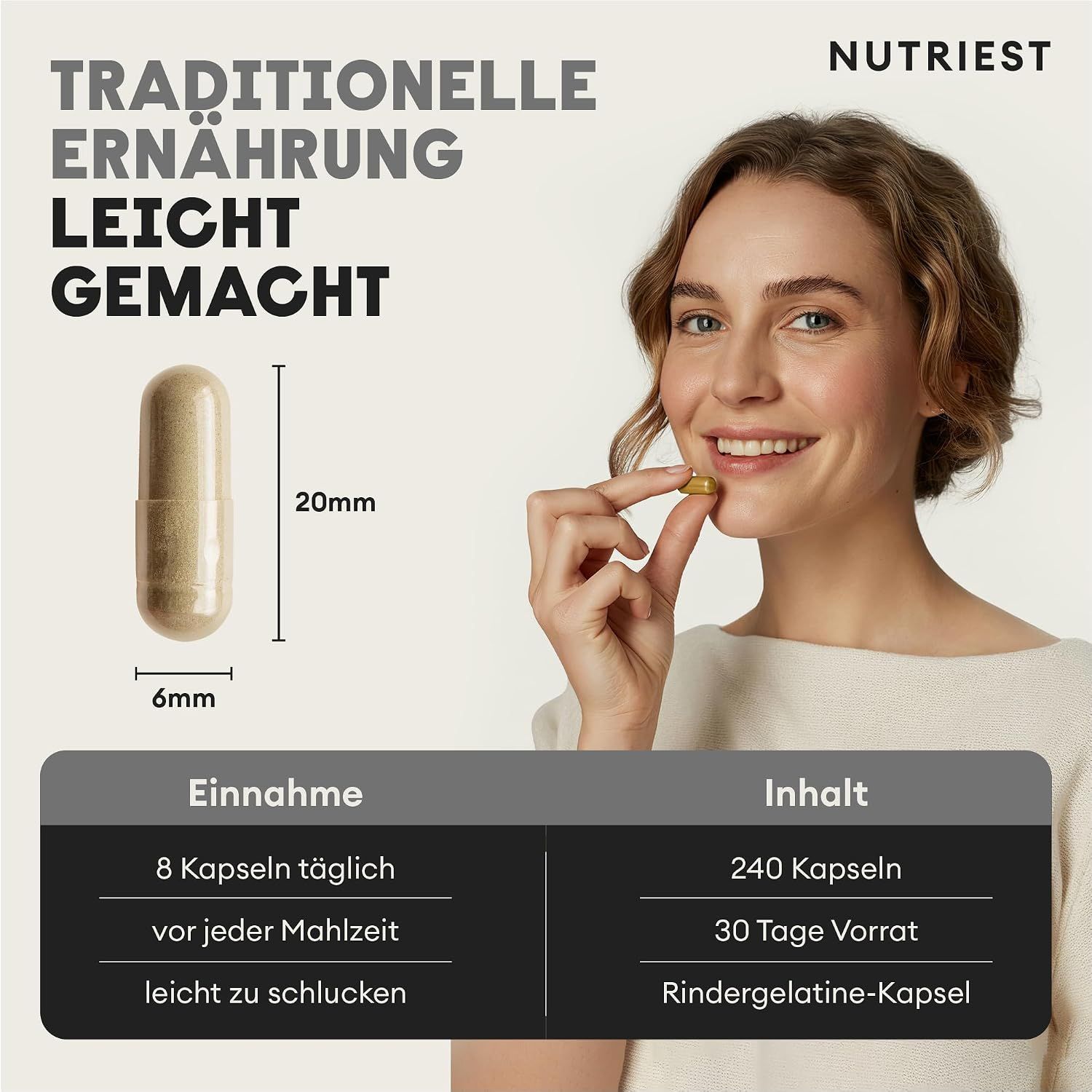 Double Wood Supplements Safran Extrakt Kapseln. Weißer Behälter mit Etikett.