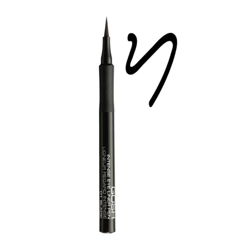 Gosh Intense Eyeliner Pen in Schwarz mit feiner Spitze und einer geschwungenen Linie.