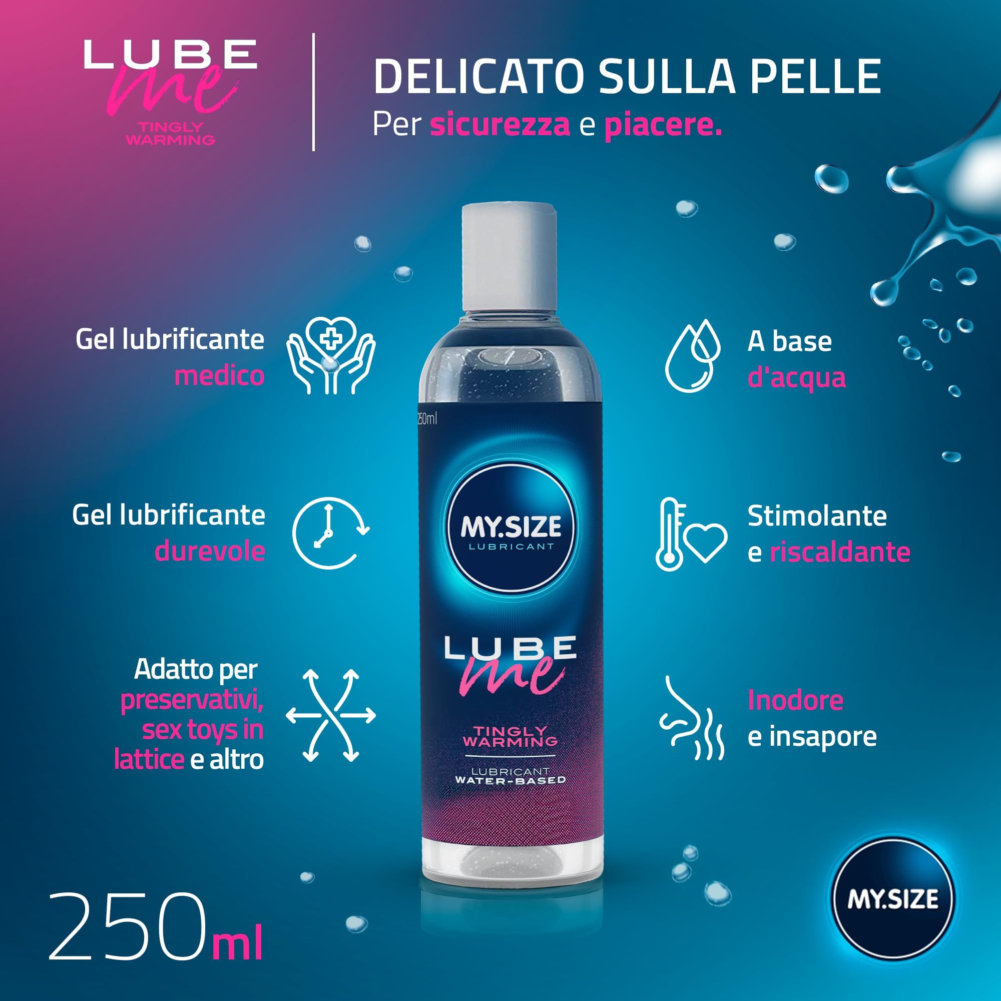 MY.SIZE Lube Me Premium Gleitgel Tingly Warming, 250 ml. Wasserbasiert, reizend, erwärmend.