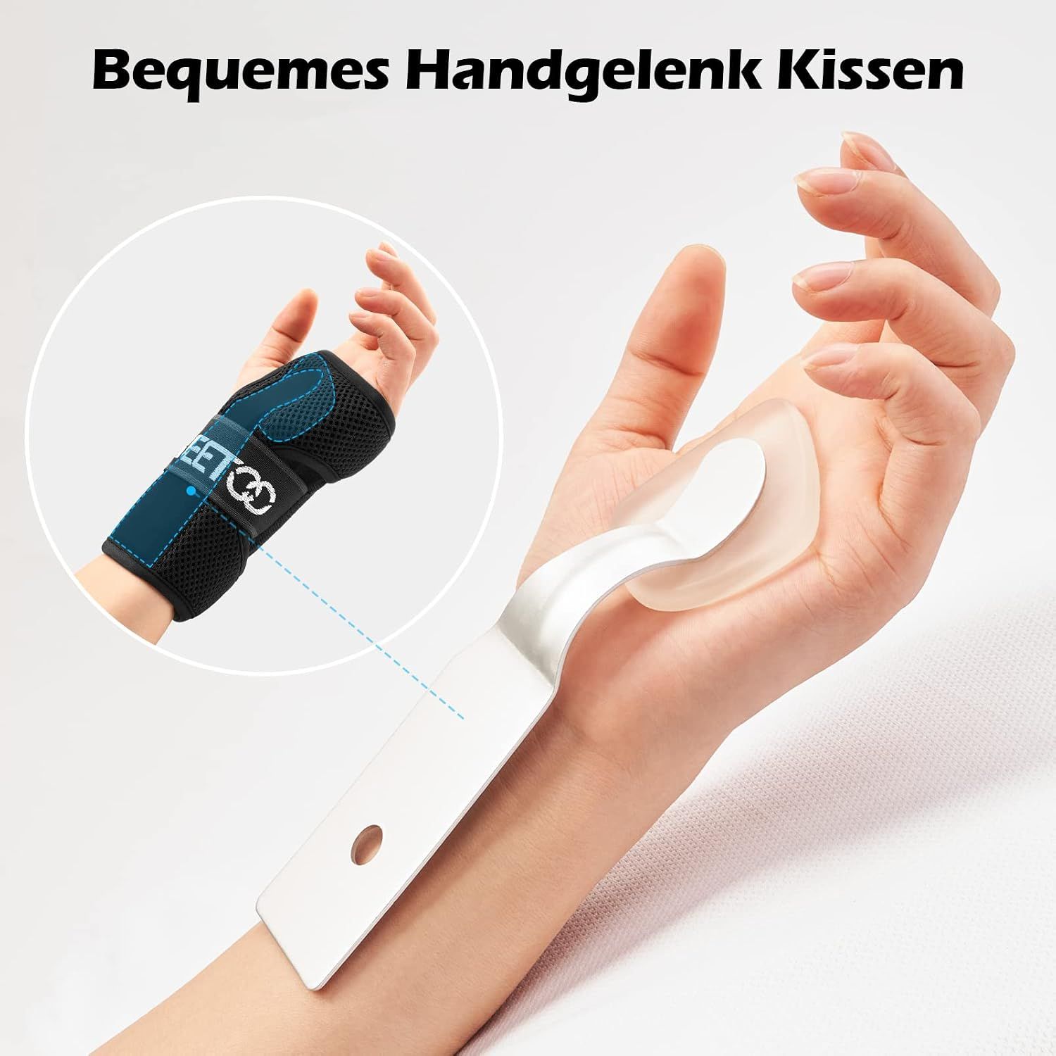 Handgelenkbandage mit Polsterung und Metallschienen.