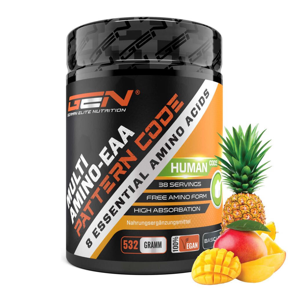 Dose GEN Multi Amino EAA mit 532g, 8 essentiellen Aminosäuren. Mit Früchten: Ananas, Mango, Zitrone. Vegan.