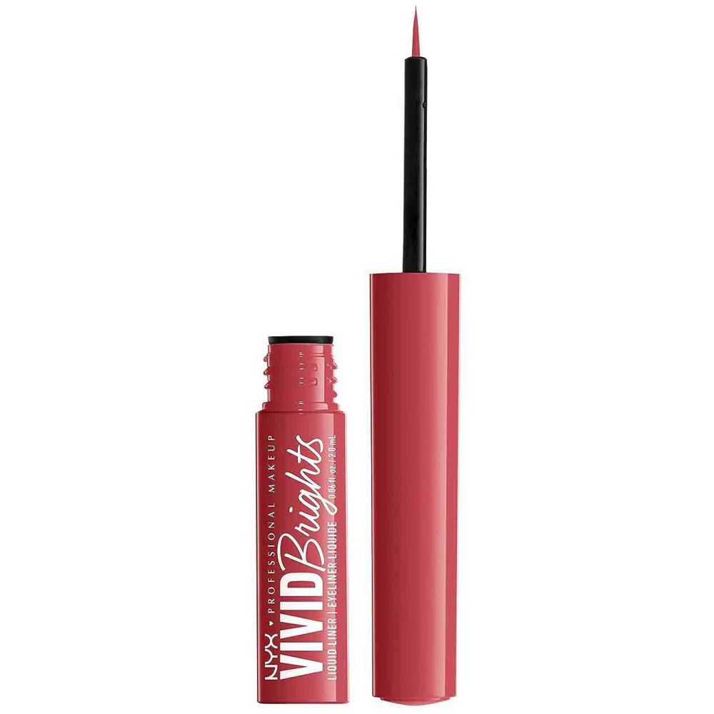 Roter flüssiger Eyeliner geöffnet, mit Applikator und Stift.