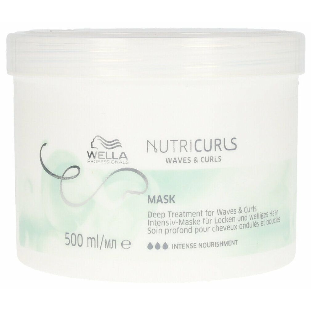 Weiße Dose mit Wella Nutricurls Mask. Text: Intensiv-Maske für Locken und welliges Haar. 500 ml.