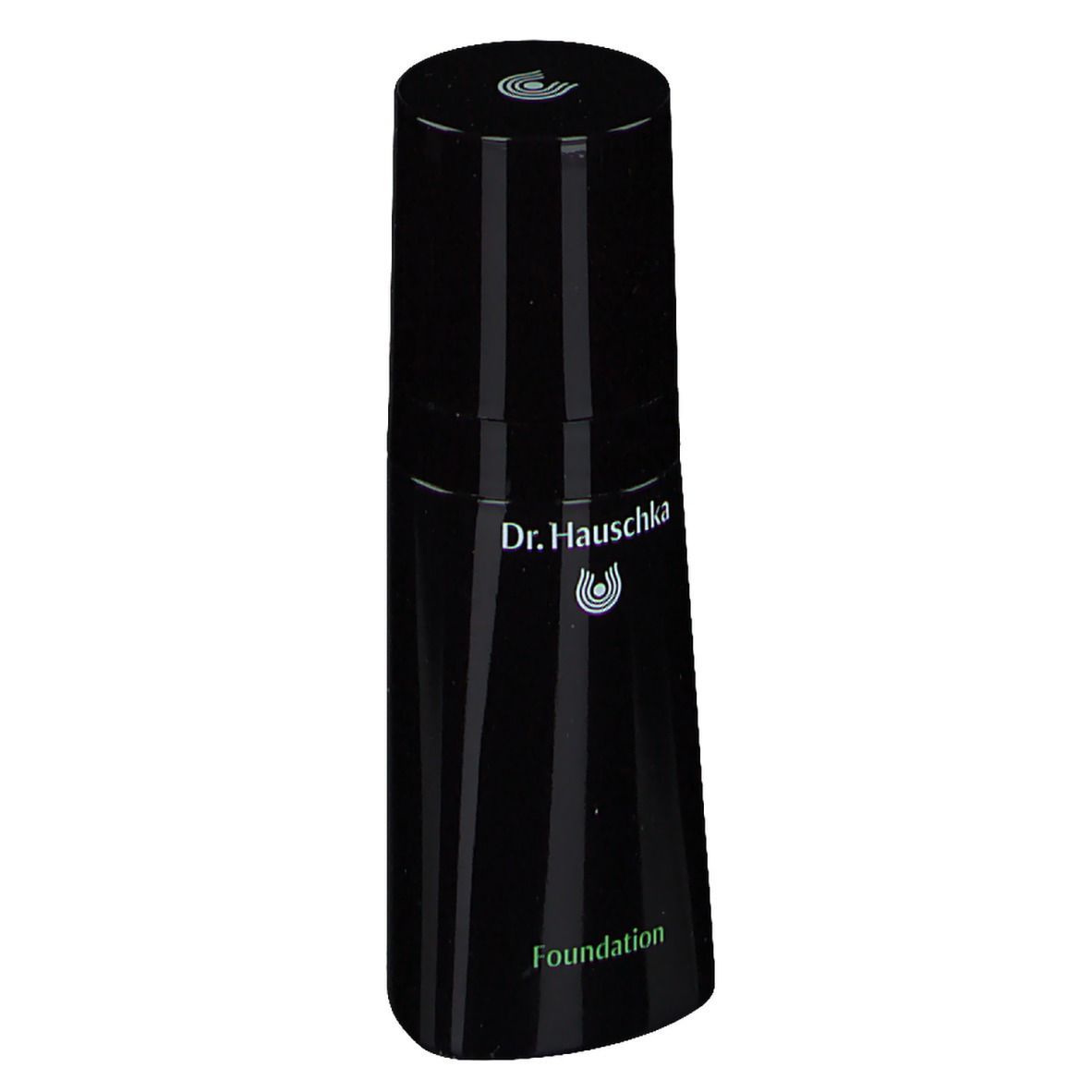 Schwarze Foundation-Flasche mit Dr. Hauschka-Logo und Schriftzug Foundation.