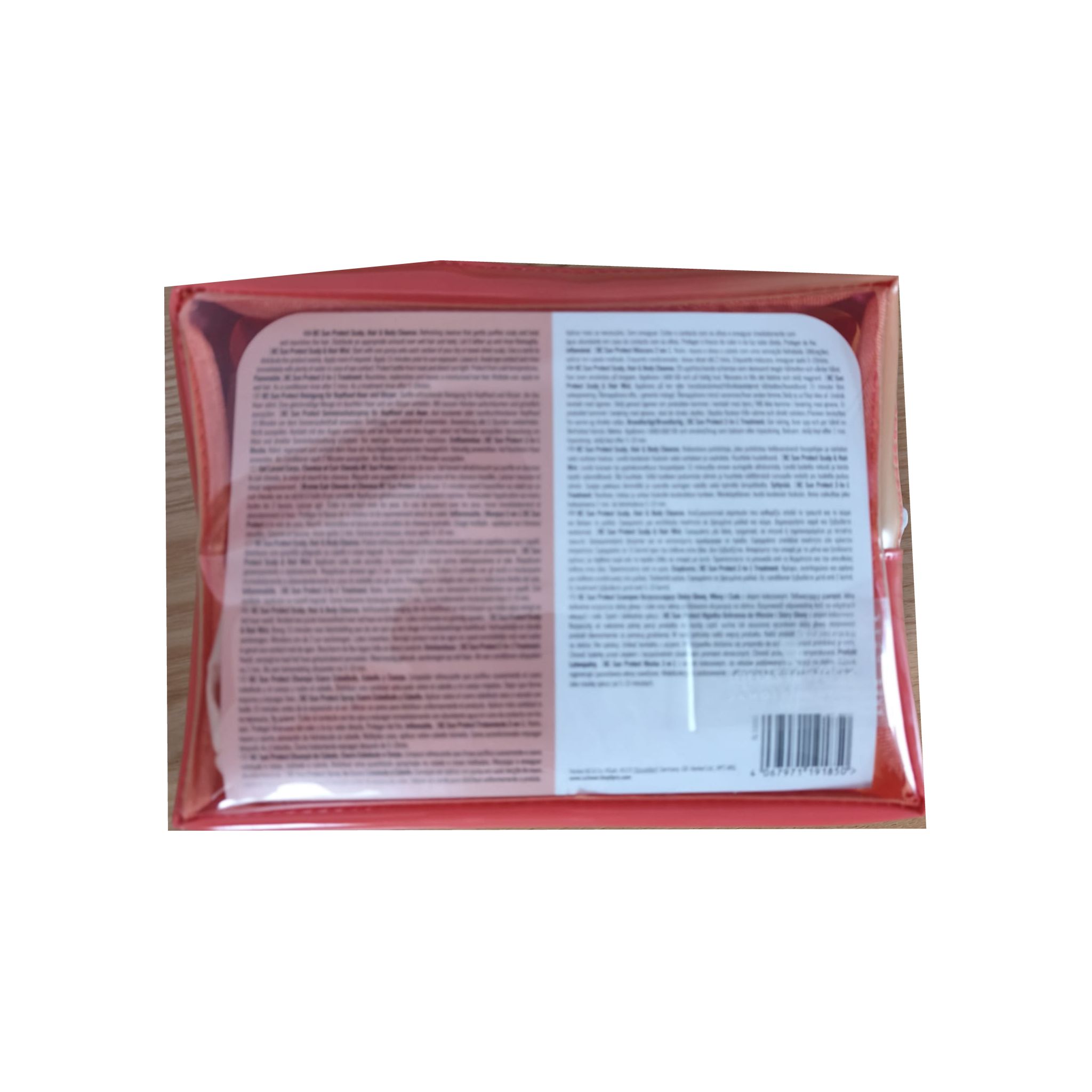 Rückseite der Schwarzkopf BC Sun Protect Summer Pouch mit Produktinformationen und Barcode.