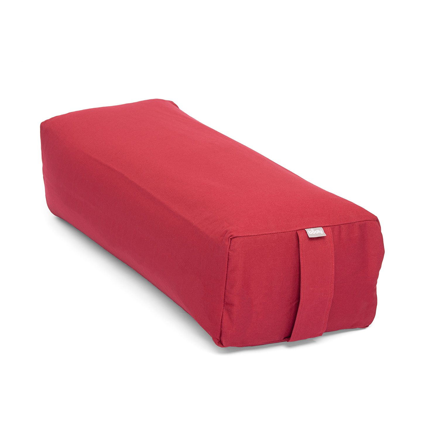 Rechteckiger Yoga-Bolster in Bordeaux-Rot. Mit Trageschlaufe. ECO-Qualität.