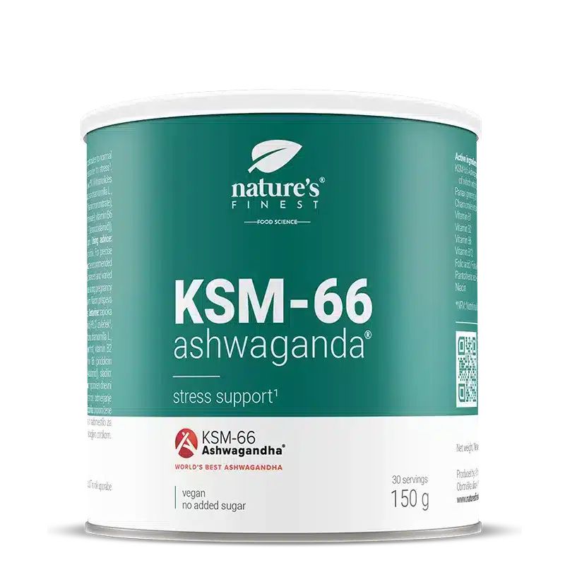 Dose KSM-66 Ashwagandha Pulver von Nature's Finest, 150g, vegan, ohne Zuckerzusatz.