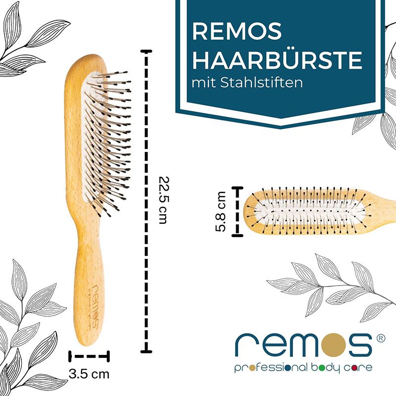 REMOS Haarbürste mit Stahlstiften und Noppen, schmal