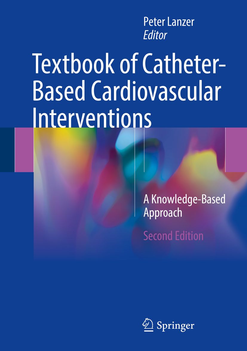 Buchcover: Textbook of Catheter-Based Cardiovascular Interventions. Herausgeber Peter Lanzer. Springer-Logo.