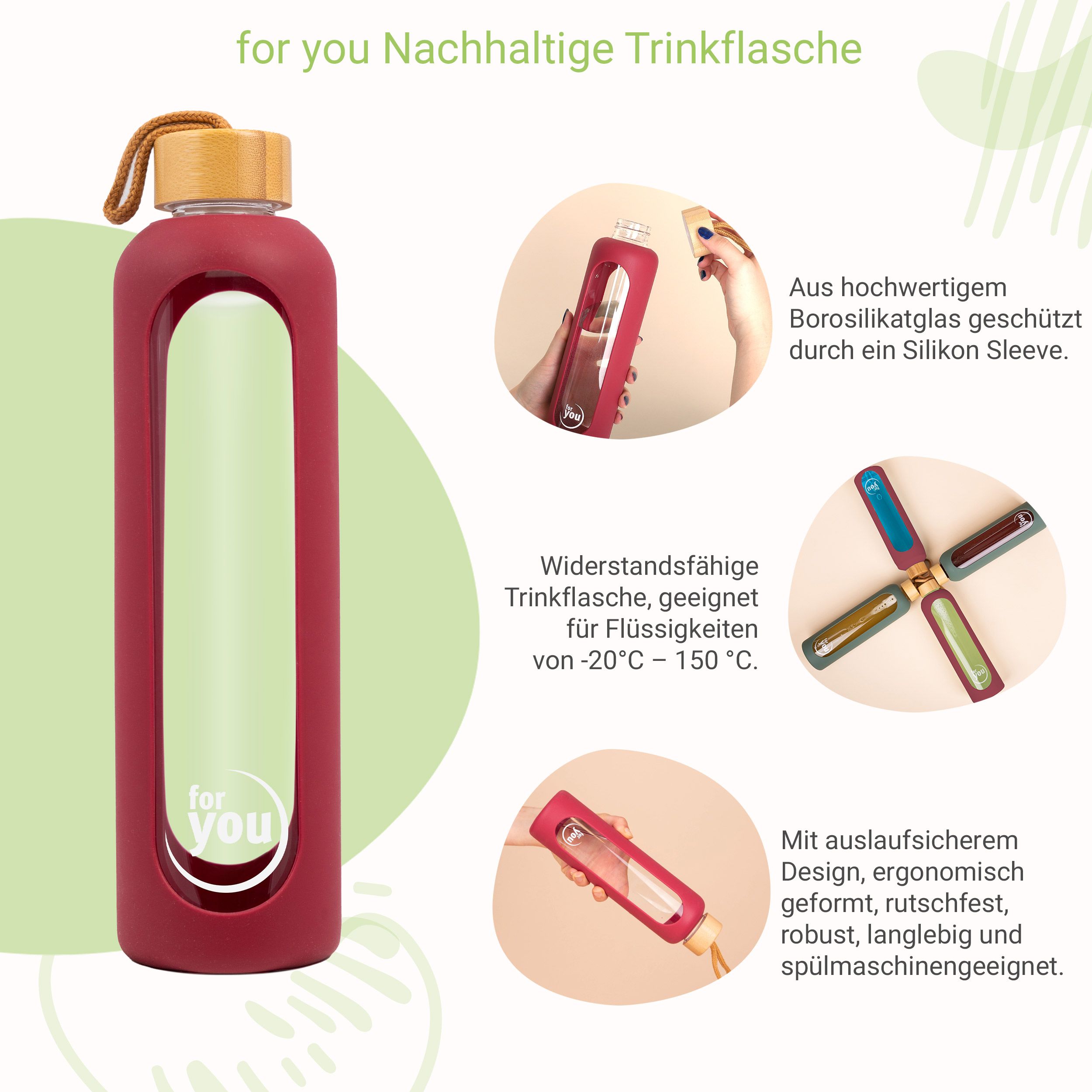 for you Nachhaltige Trinkflasche Dreierpack