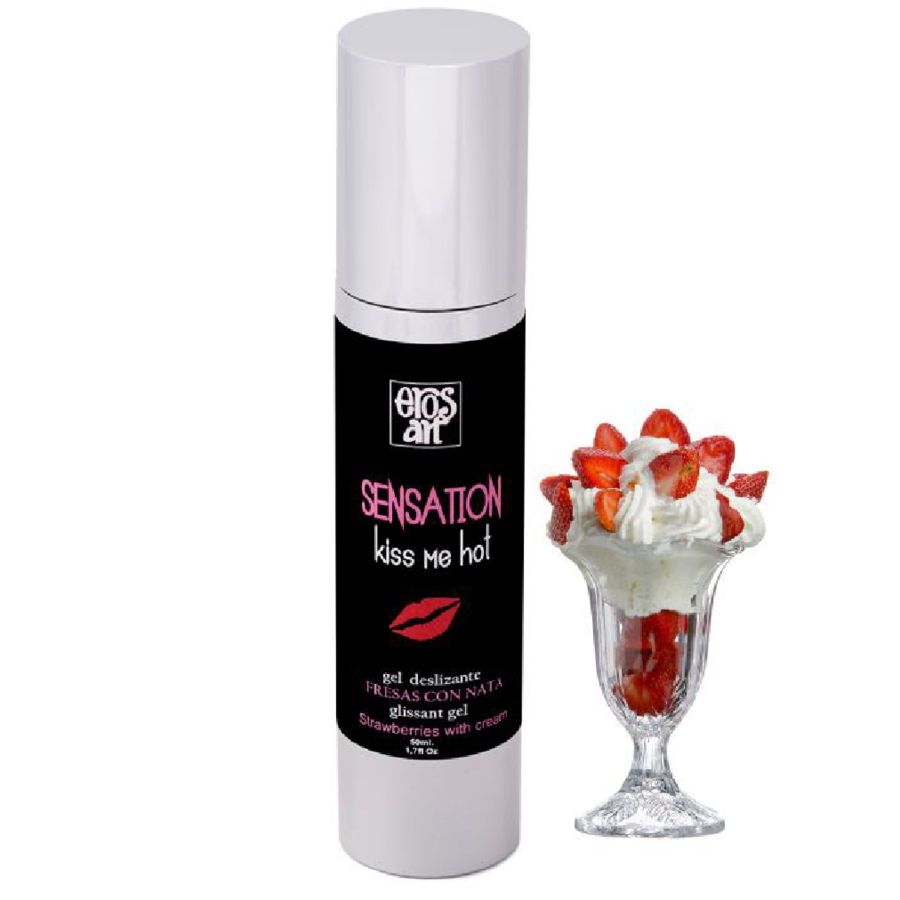 Gleitgel-Flasche mit Erdbeer-Dessert im Glas.