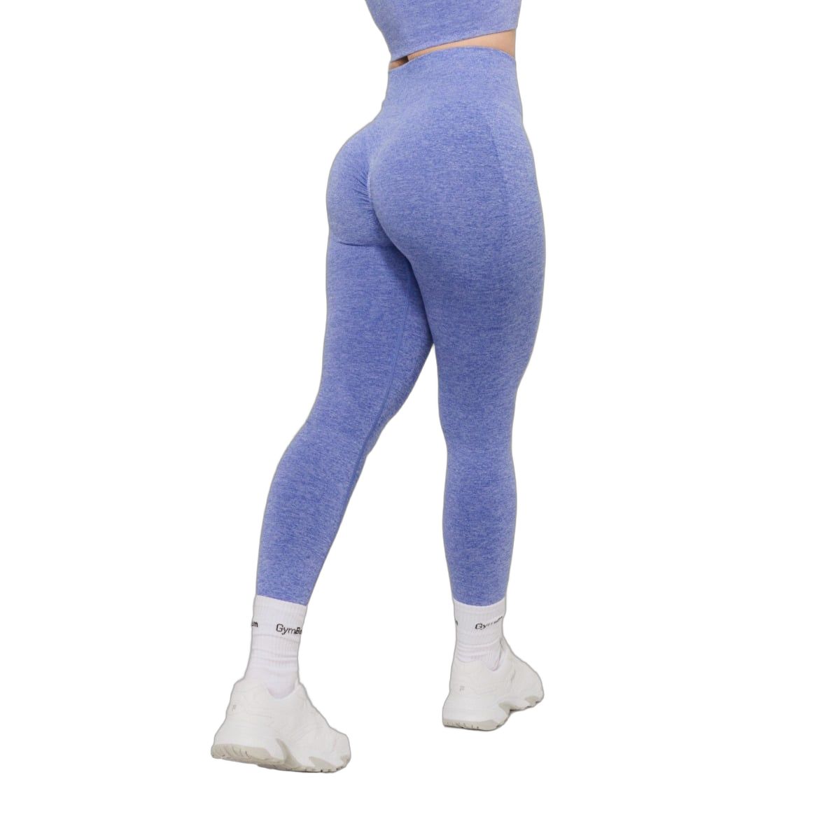 Damen High Waist Leggings in Kobaltblau, nahtlos, mit dezentem GymBeam-Logo.