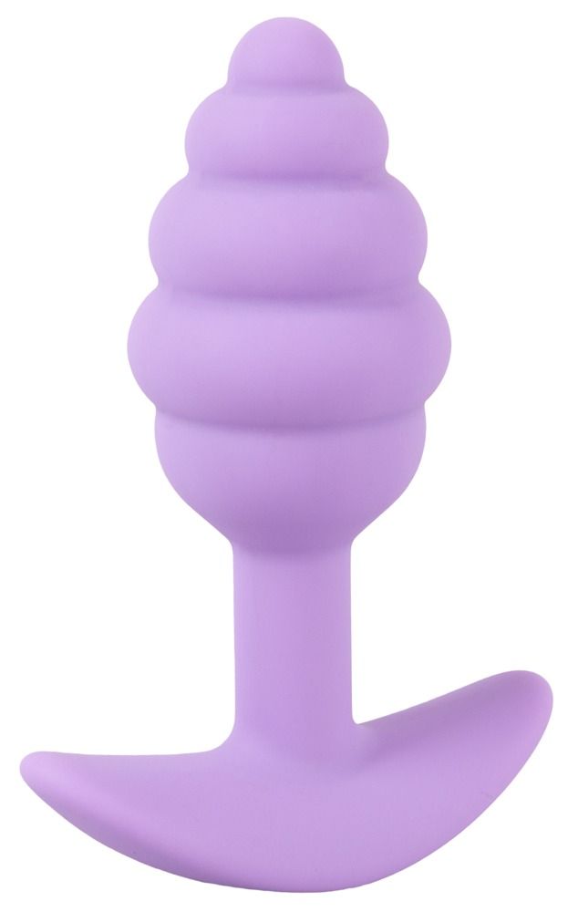 Lila Analplug mit geriffelter Spitze und T-förmigem Griff. Weiches Material.