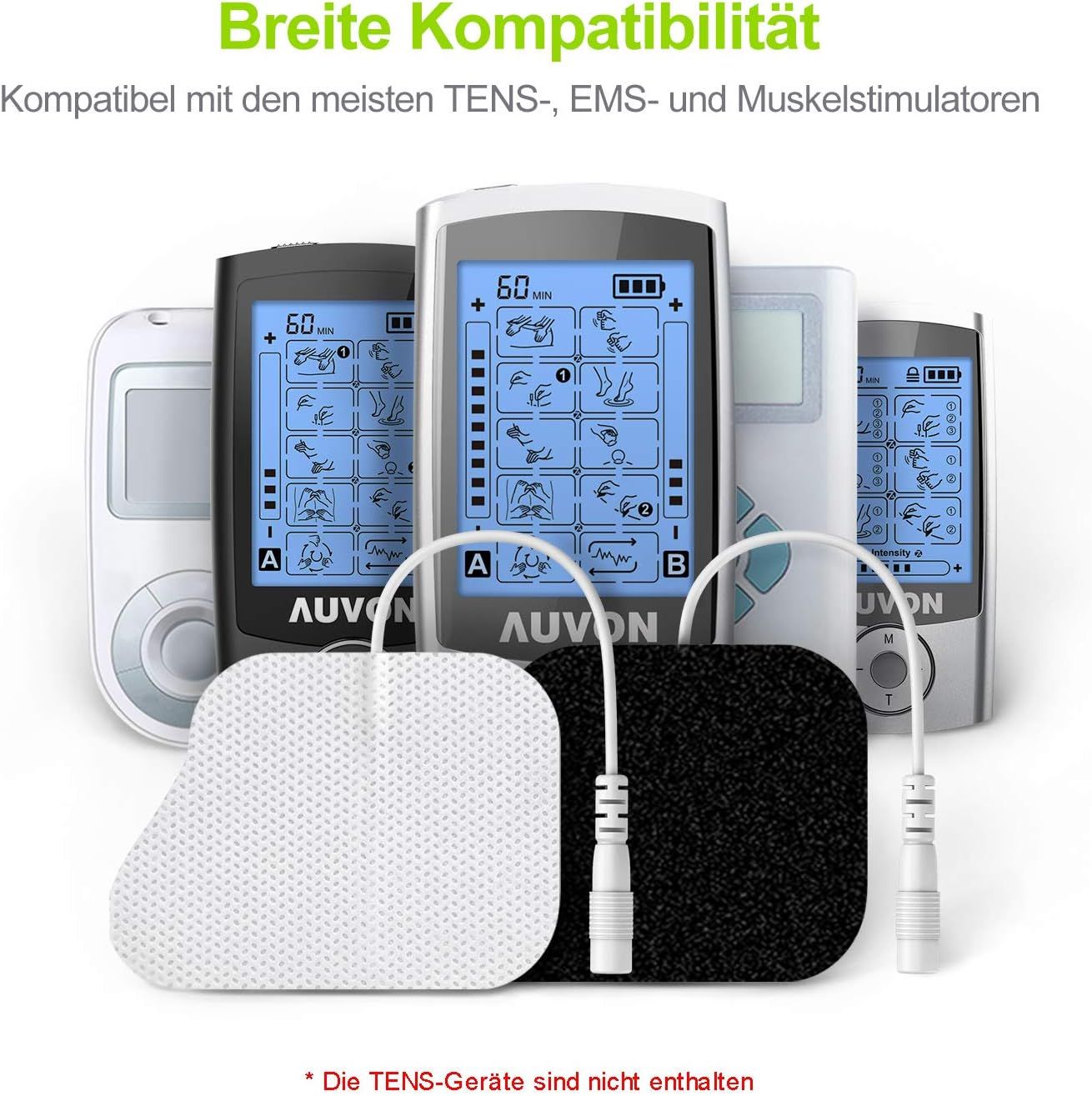 Mehrere TENS/EMS-Geräte mit verschiedenen Elektrodenpads.